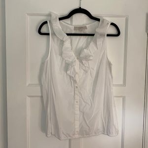 LOFT. Ruffle neckline. Button front. Size L